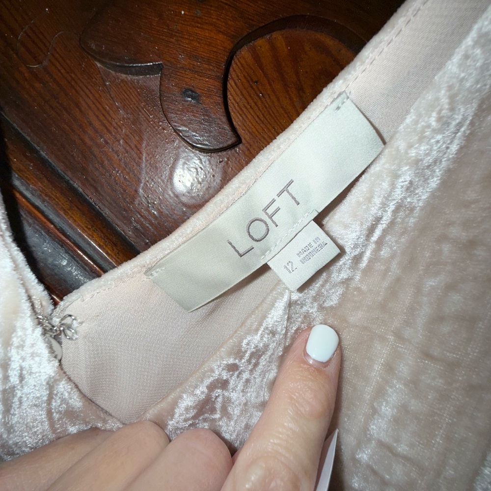 LOFT Crushed Velvet Sleeveless Shift Dress Nude Champagne Beige Sz 12 NWT Blush - Picture 9 of 9